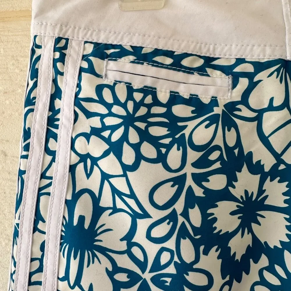 Adidas Junior Size 7 Board Shorts Floral Teal White Velcro & Tie Waistband - Picture 3 of 12